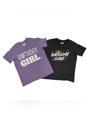 Birthday Girl Short Sleeve Tee Set - Lavender and Charcoal